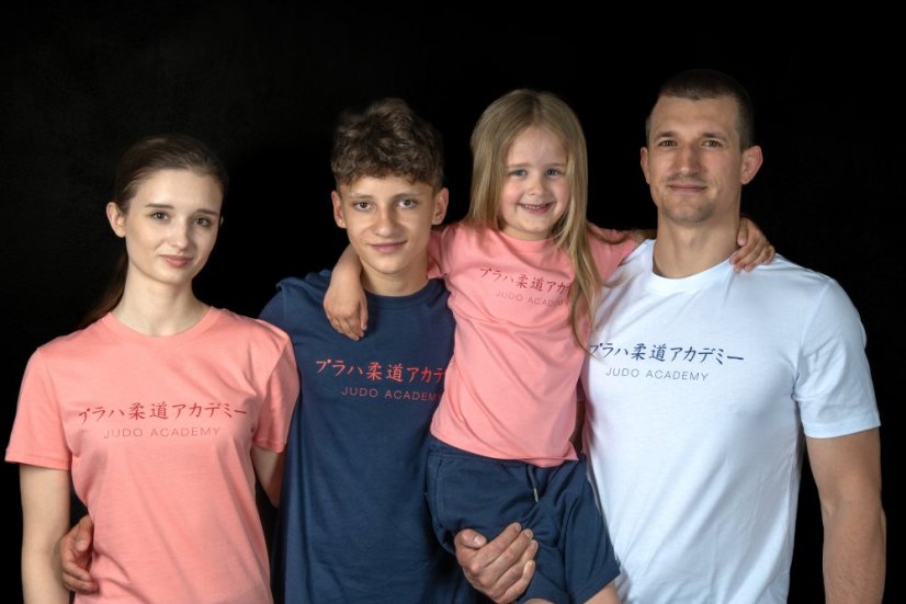 Tričko Judo Academy - červený potisk na modrém tričku - Velikost: XL