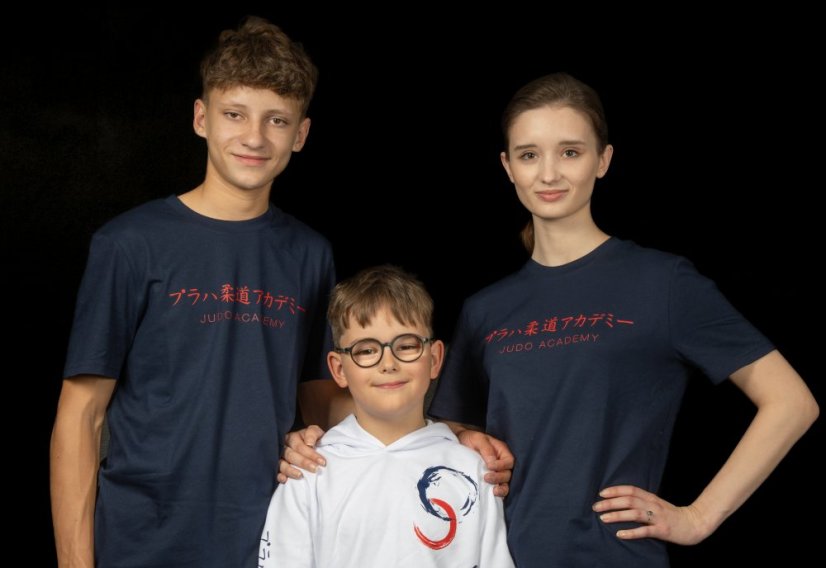 Tričko Judo Academy - červený potisk na modrém tričku - Velikost: XXL