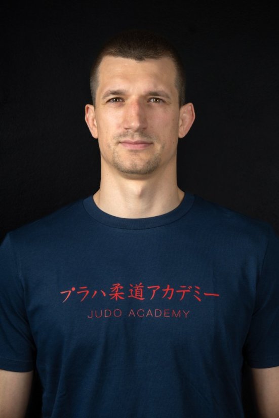 Tričko Judo Academy - červený potisk na modrém tričku - Velikost: XXL