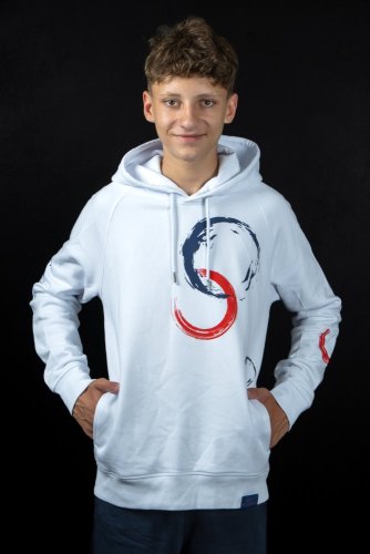 Sportovní bílá klubová mikina Judo Academy s kruhy - Velikost: L